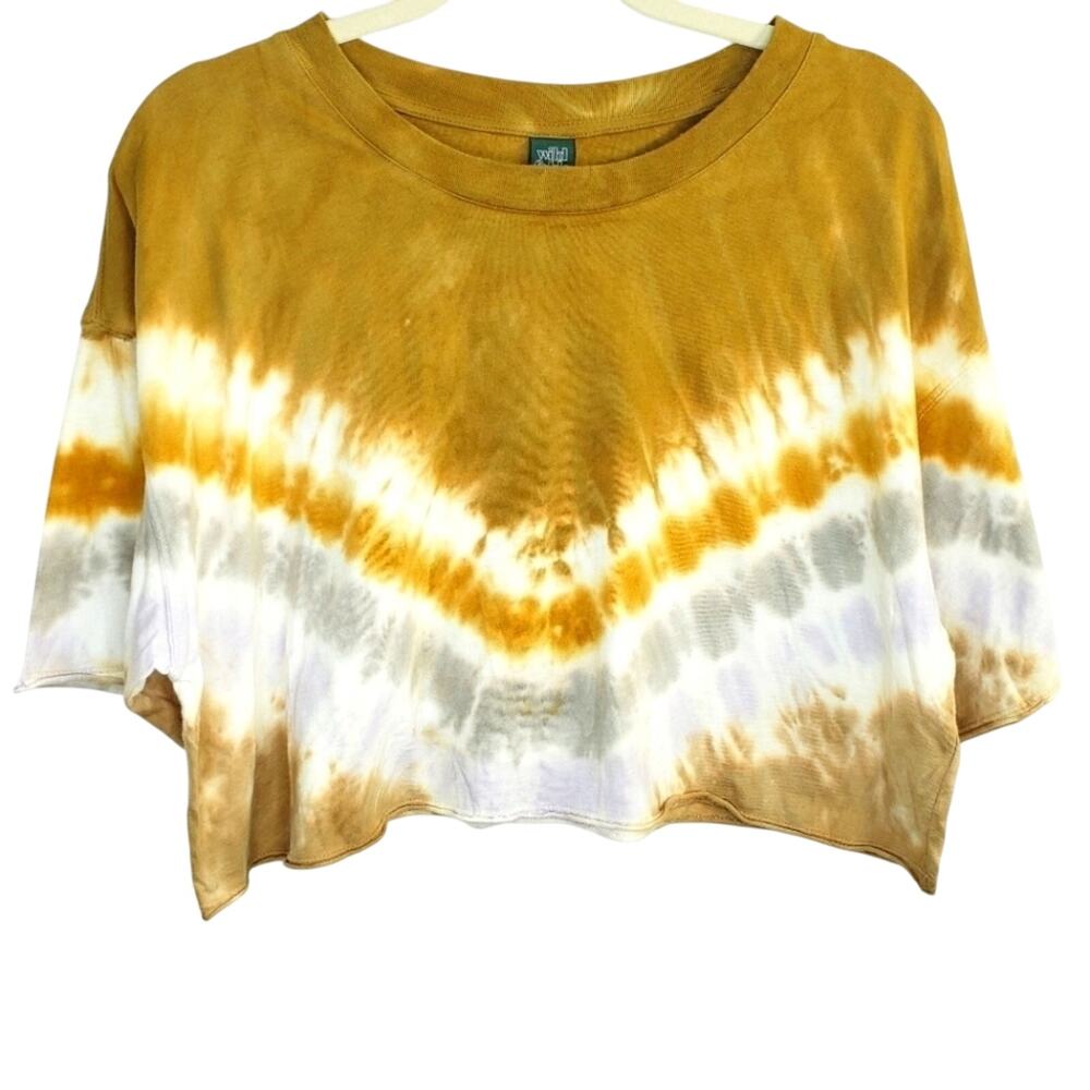 Cropped Short Sleeve Mustard Yellow Top Small